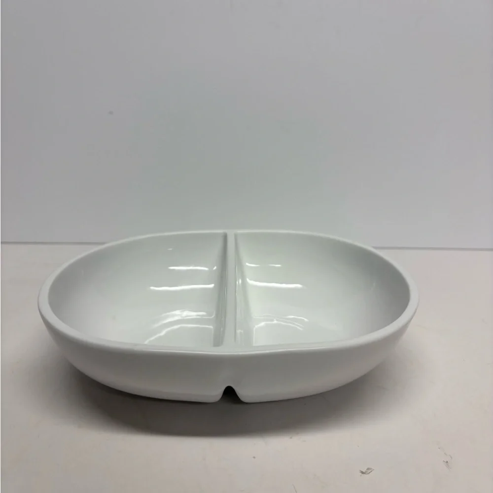 Crate & Barrel White Ceramic Divided Serving Bowl - Home Dining
